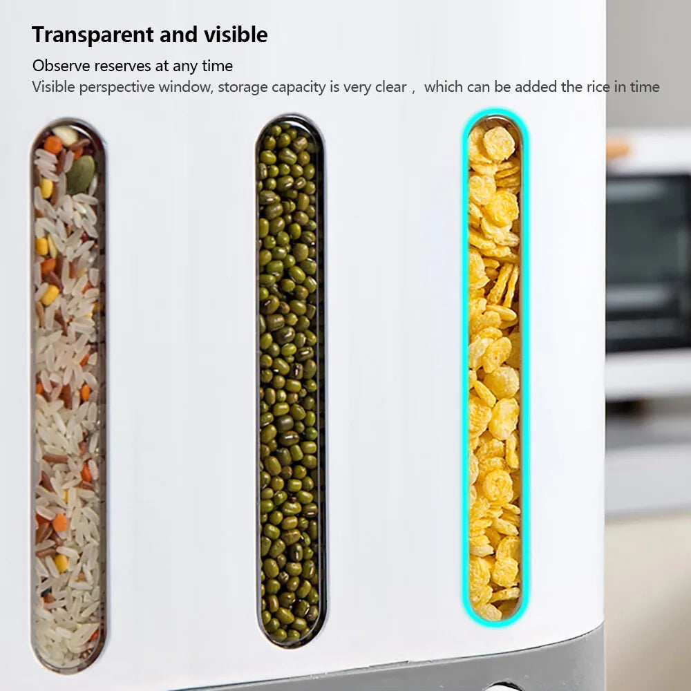 Wall-Mounted Dry Food Storage Dispenser Large Capacity Airtight Cereal & Grain Organizer with Removable Compartments
