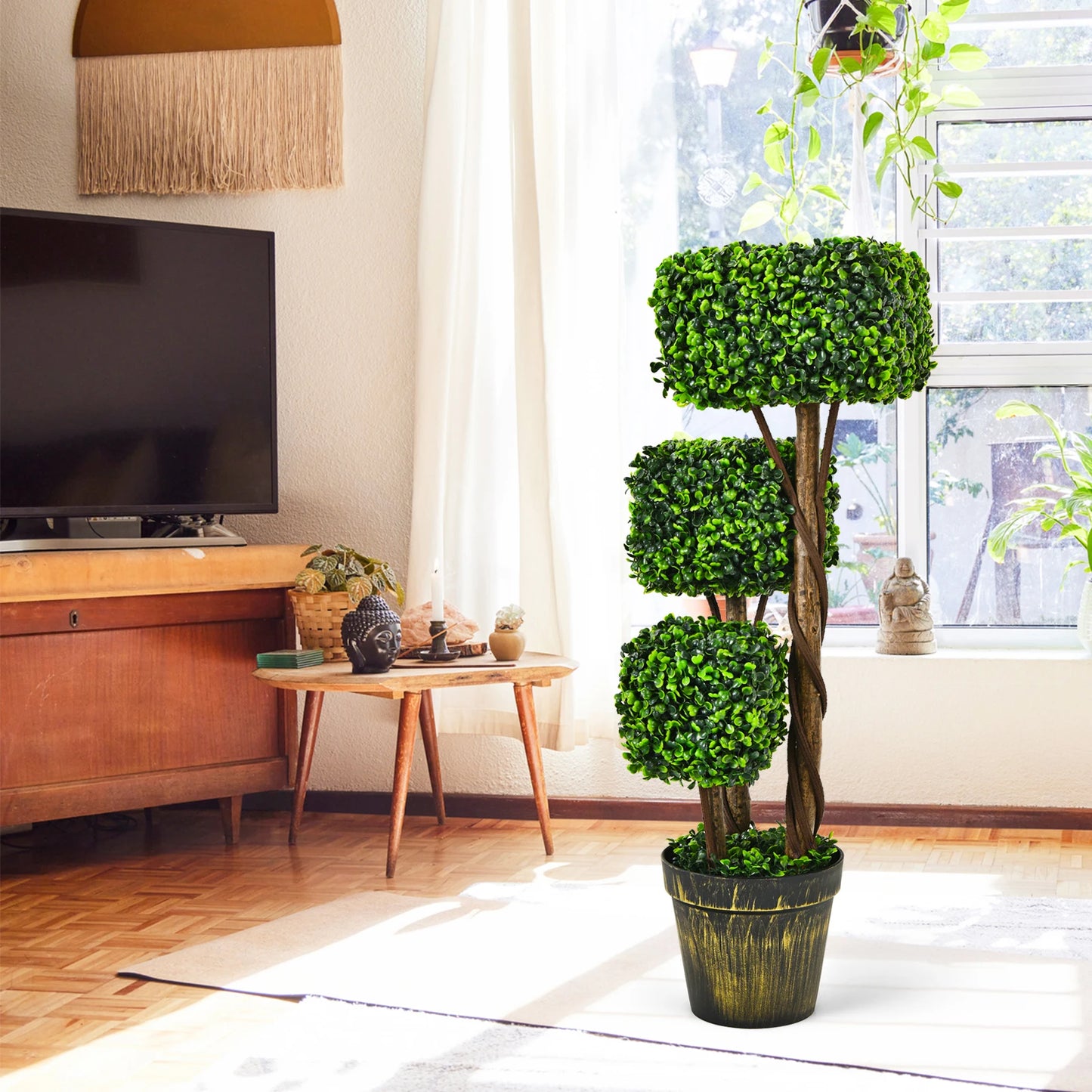 36" Artificial Boxwood Topiary Tree – UV‑Protected Faux Plant for Indoor/Outdoor Home & Porch Décor