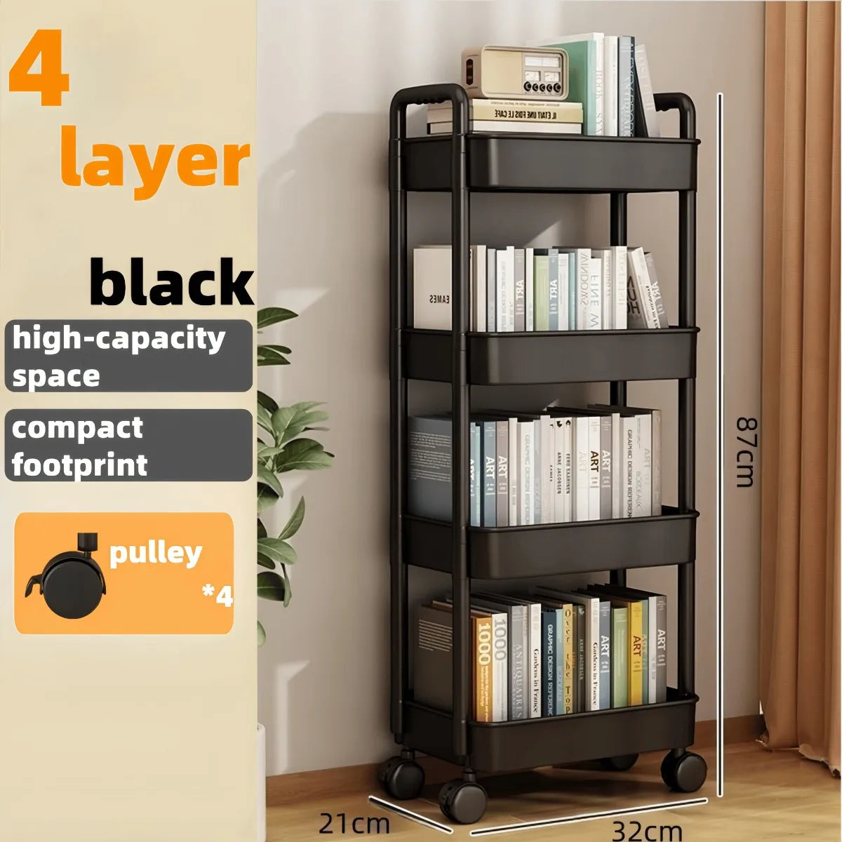 3/4‑Tier Heavy‑Duty Rolling Storage Cart – Multi‑Functional Floor‑Standing Trolley for Kitchen, Bathroom, Nursery & Bedroom