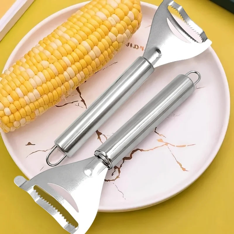 Corn Stripper & Vegetable Peeler – Stainless Steel Serrated Blade for Fast, Safe Prep (1 or 2‑Piece Set)