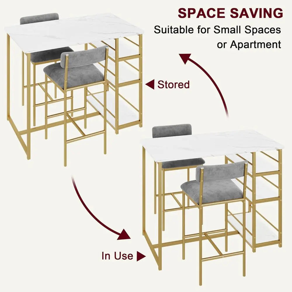 Space-Saving Bar Table Set with Storage, Comfortable Padded Stools, Durable Steel & Wood Construction