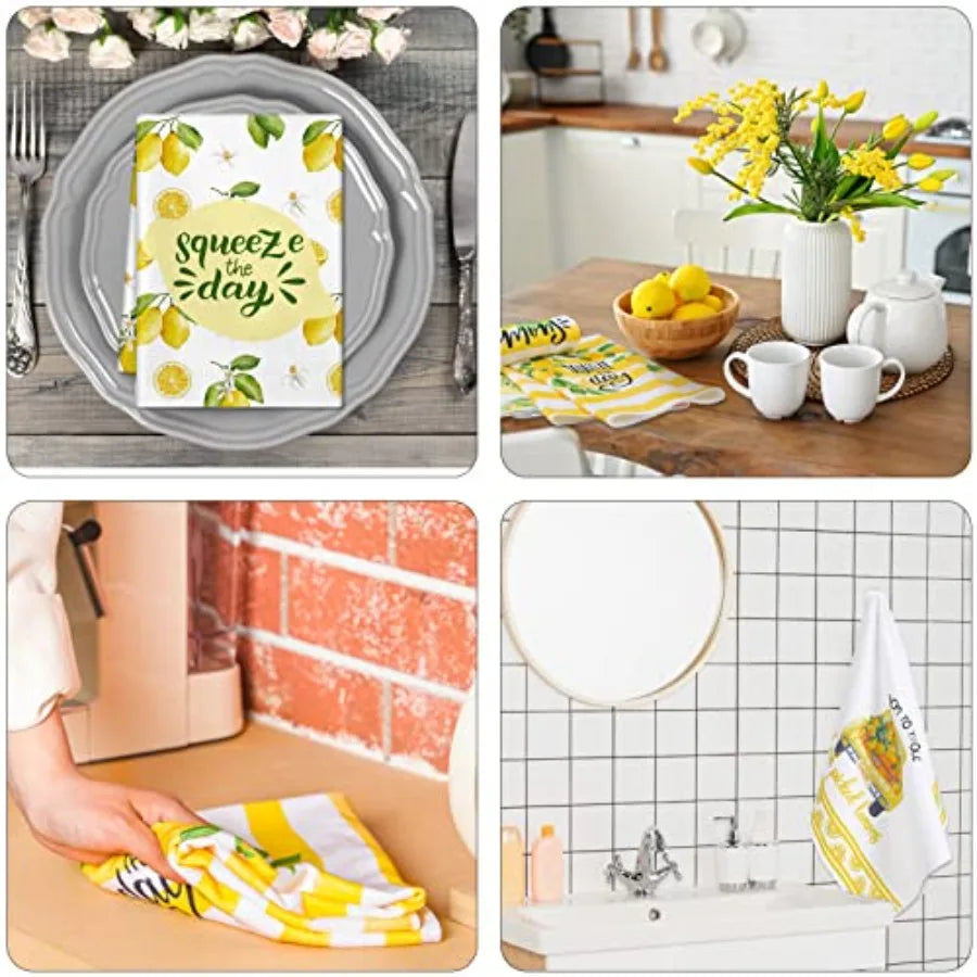 6 Pcs Lemon Kitchen Towels Dish Towel Set 18 x 28" Ultra Absorbent Yellow Hand Towels Tea Towels for Cooking/Baking