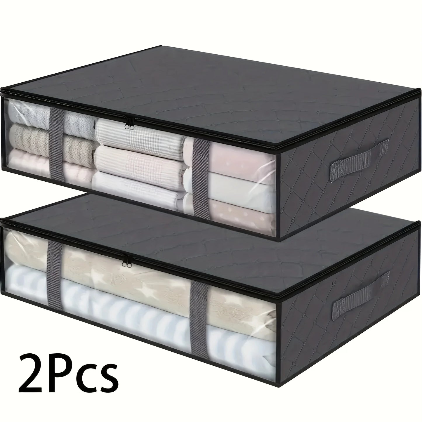 2‑Pack Large Under‑Bed Storage Organizers – Clear Window Bags with Reinforced Handles for Clothes, Comforters & Bedding