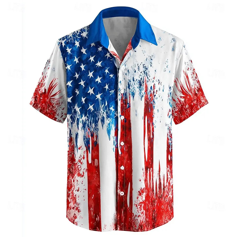 Men's US Flag 250th Anniversary America Button Up Shirt, Short Sleeve, Vintage