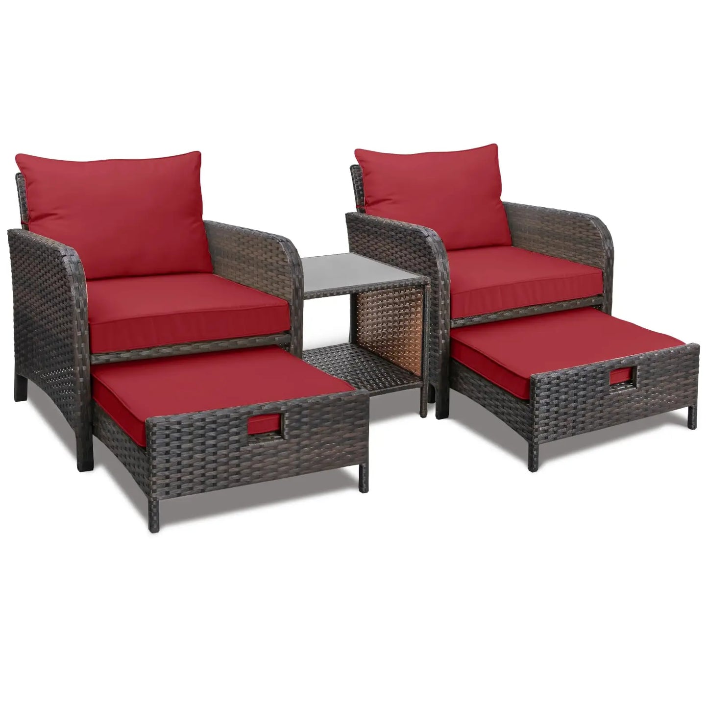 5‑Piece PE Wicker Patio Conversation Set – Lounge Chairs with Cushions, Ottoman & Side Table