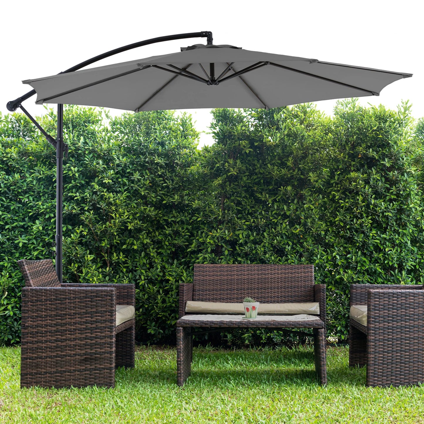 10FT Hanging Cantilever Patio Umbrella – Easy Tilt, UV Protection & 8 Sturdy Ribs for Backyard Patio