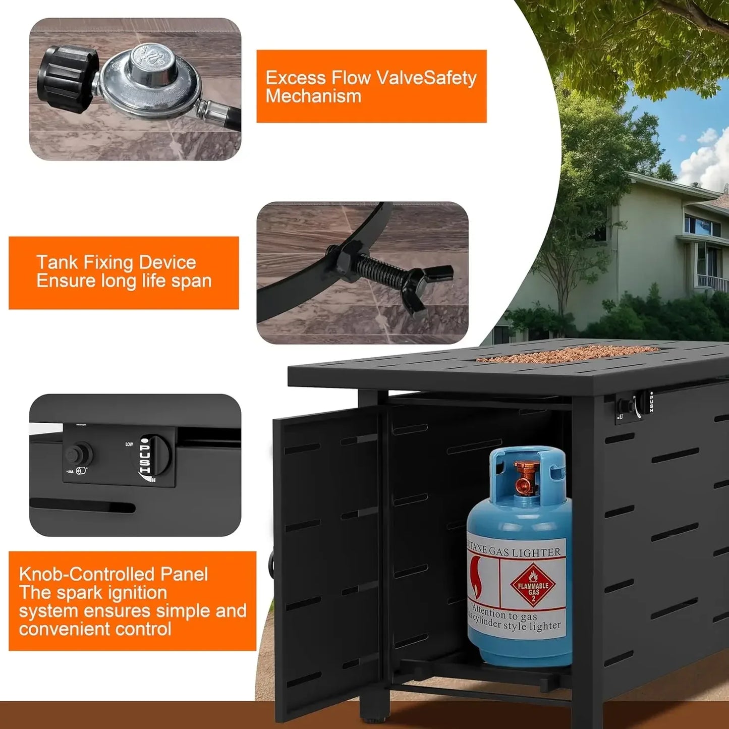 43 inch Outdoor Propane Fire Pit with Table and Lid, Waterproof Cover