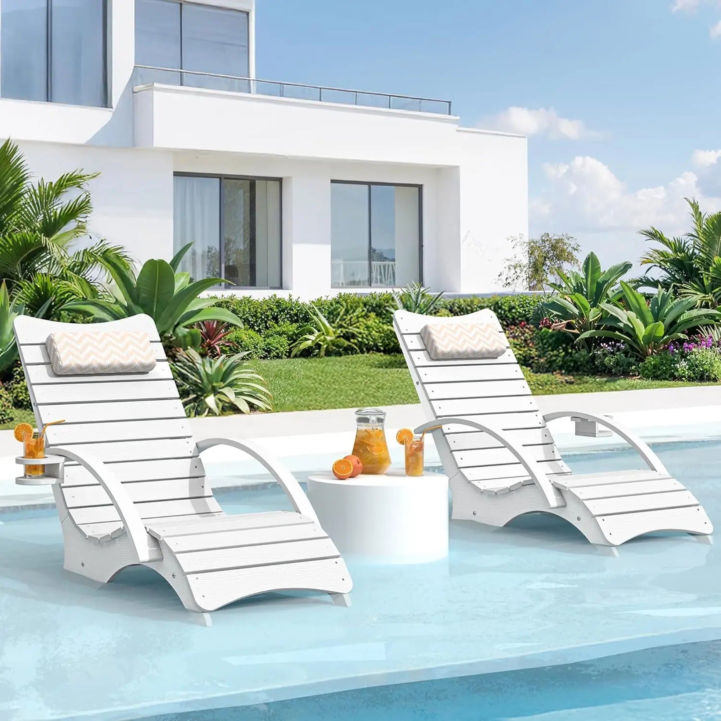 Lounge Chairs Set of 2 with Armrests – Fade‑Resistant Pool Loungers for 8–10" Shallow Water