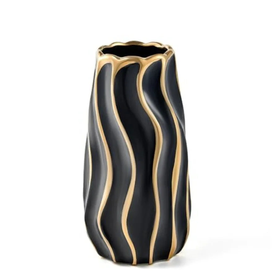 White Ceramic Vase – Vertical Stripe Decorative Flower Vase for Home, Bedroom, Office & Living Room Décor