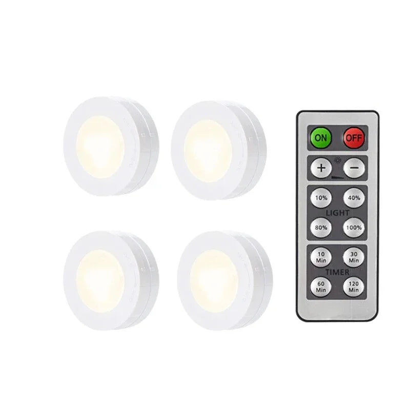 LED Puck Light Wireless Under Cabinet Lights with Remote Control Dimmable Battery Powered Night Lamp for Kitchen, Closet, Wardrobe
