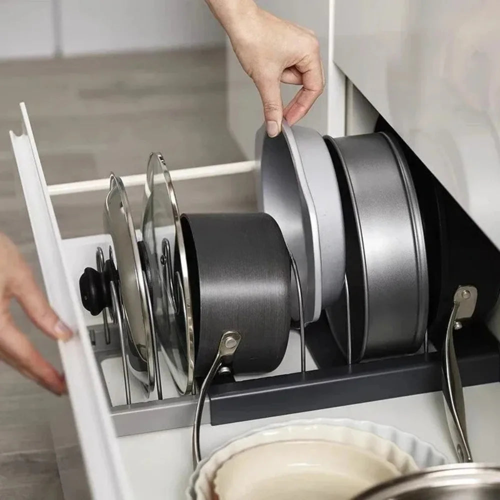 1Pc 7-Compartment Pot and Pan Organizer - Space Saving Organizer