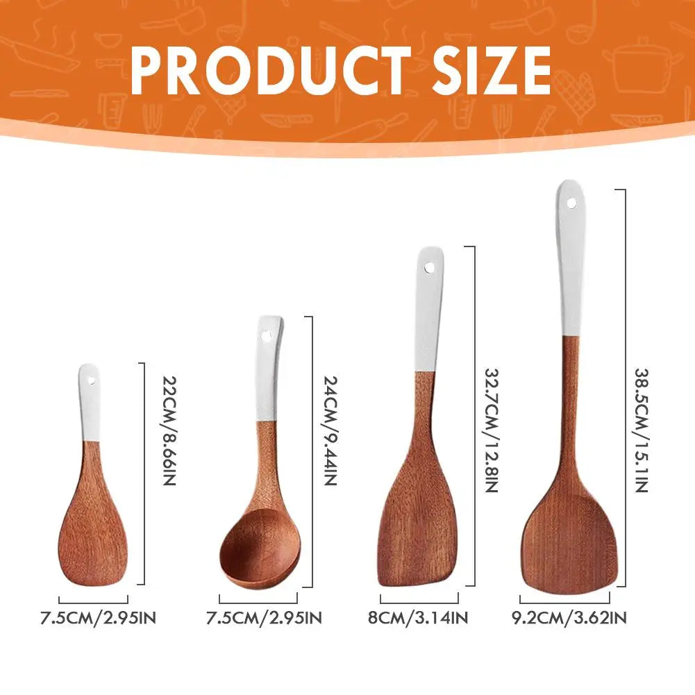 Kitchenware Set Silver Color Handle Shovel Wooden Spoon Household Non-Stick Pan Special Kitchenware