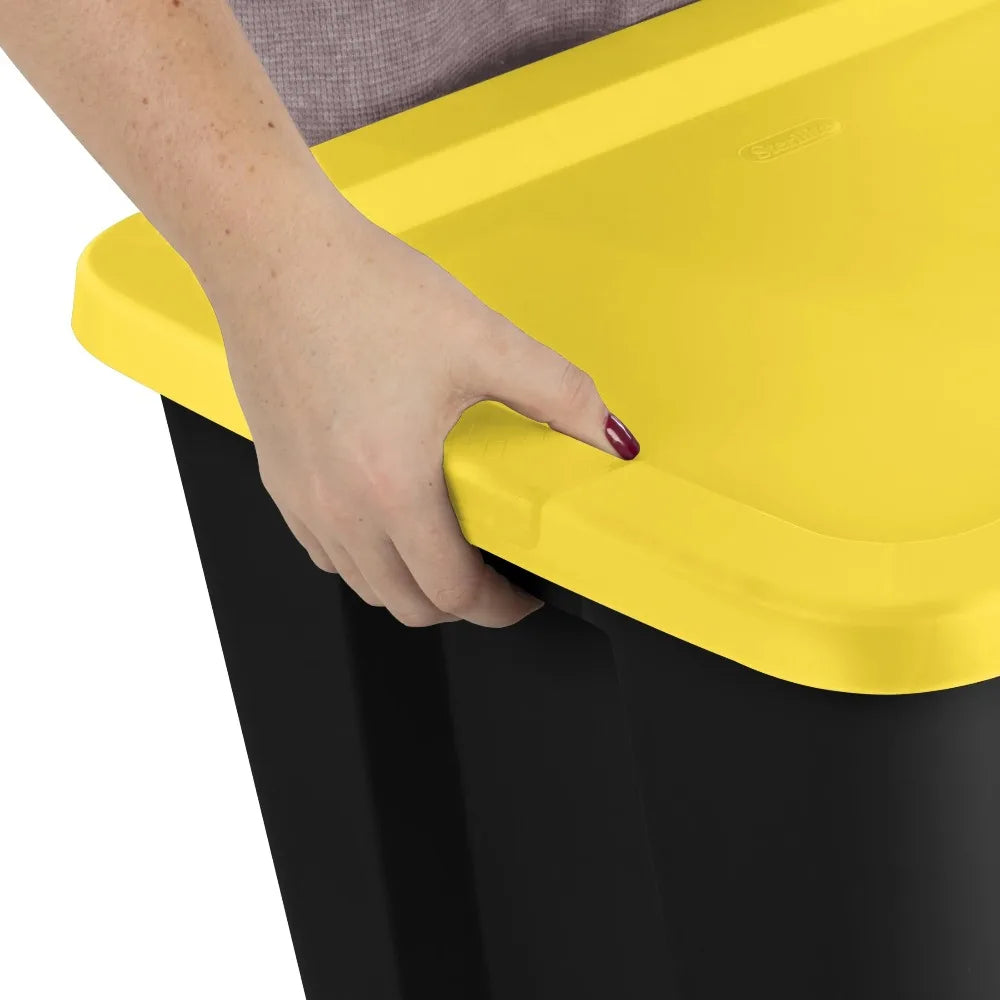 8 Pack 18 Gallon Plastic Storage Tote with Snap Lid Black Yellow Large Storage Bin Stackable Home Garage Organizer