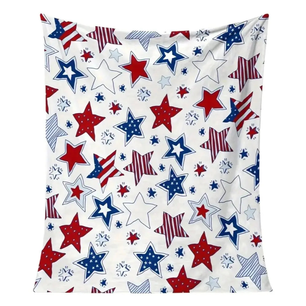 4th of July Flannel Blanket – Patriotic 2D Print All‑Season Throw for Home & Holiday Décor