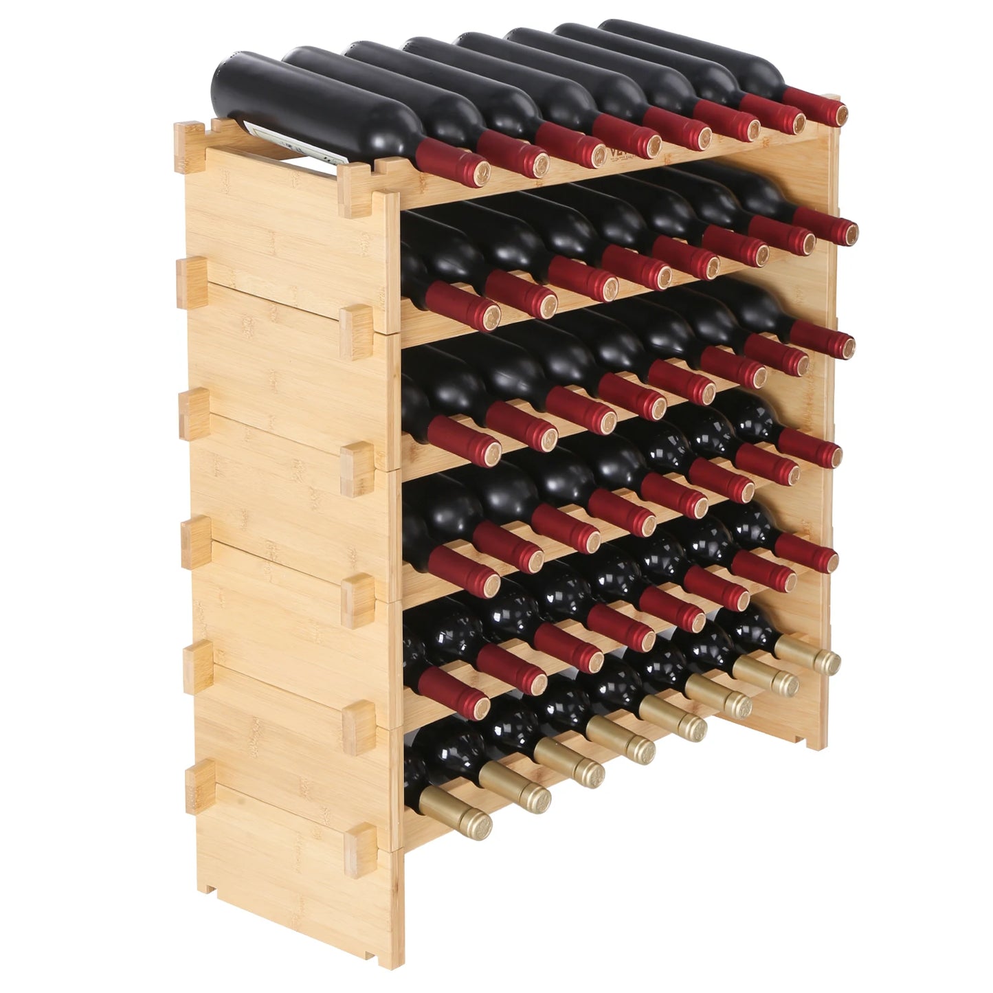 SucceBuy 48 to 72 Stackable Bottle Wine Rack Free Standing, Bamboo Wine Holder Display Shelves for Cellar