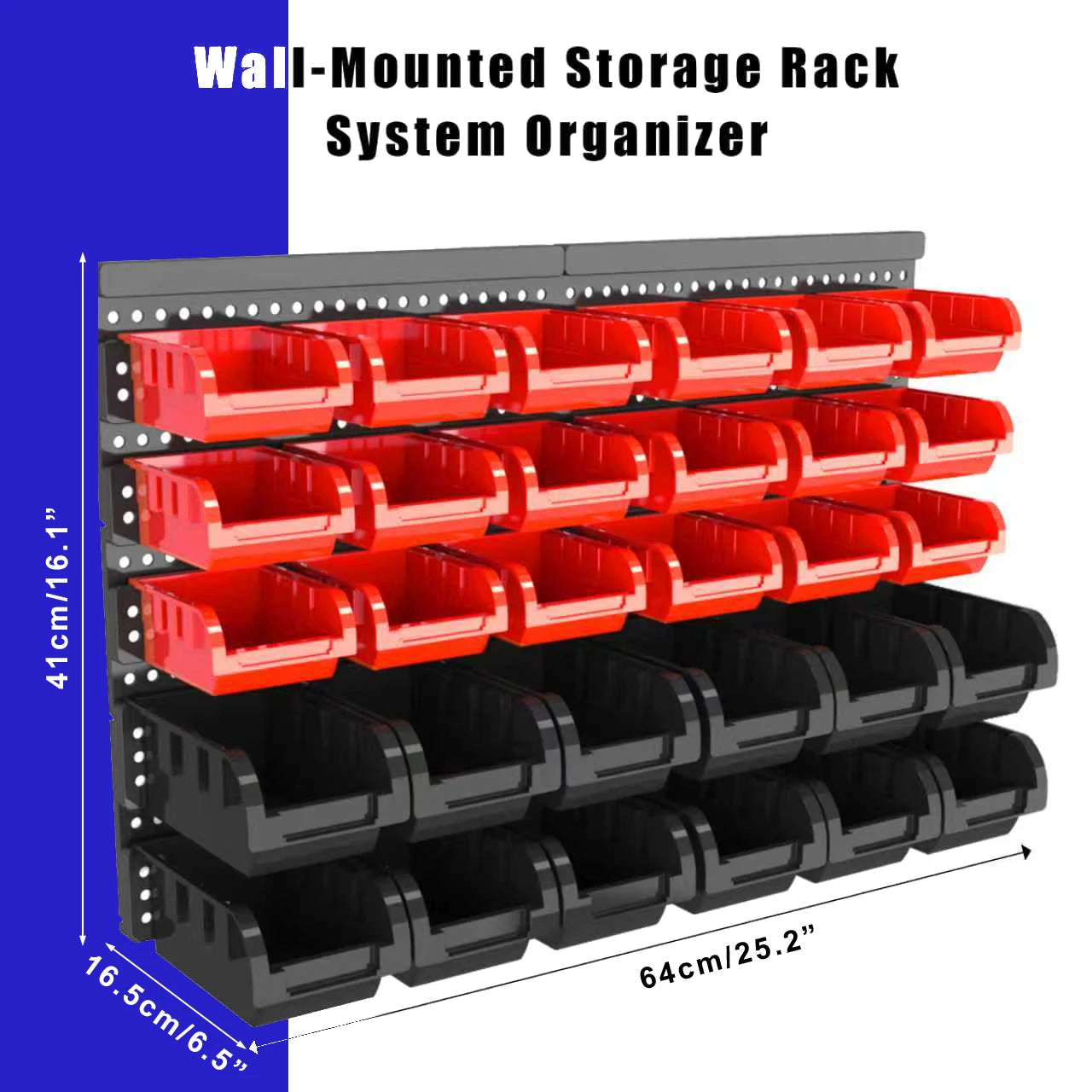 30‑Piece Wall‑Mounted Storage Bins Set – Plastic Garage Organizer Rack System for Tools & Hardware