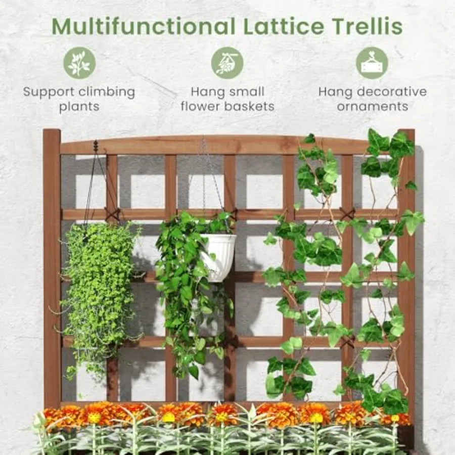 2‑Tier Wooden Elevated Garden Bed with Trellis – Raised Planter Boxes with Built‑In Drainage Holes
