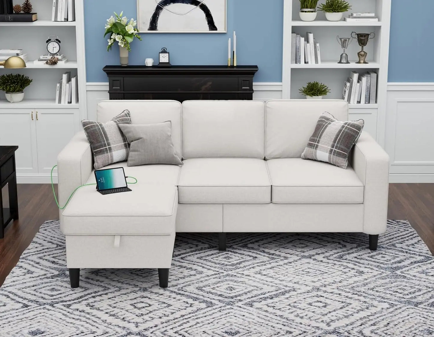 78" L Shaped Couch with Removable Storage Ottoman