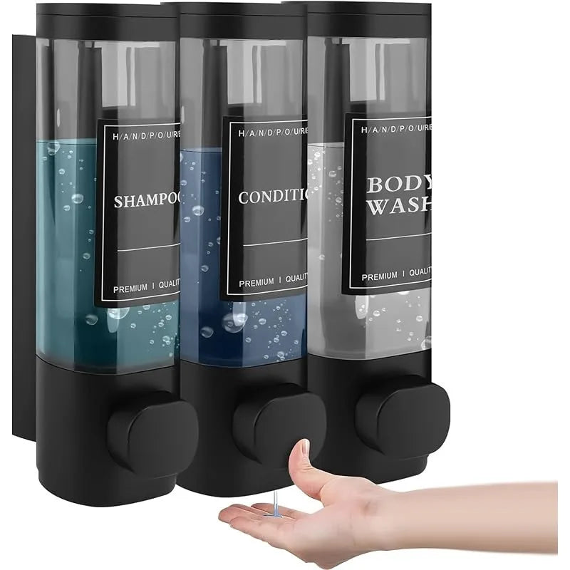 Wall-mounted 3-in-1 Soap, Shampoo and Conditioner Dispenser, No Drilling Required