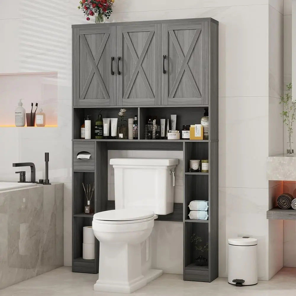 Space-Saving Over Toilet Storage Cabinet with 3 Shelves, Paper Holder & Towel Rack