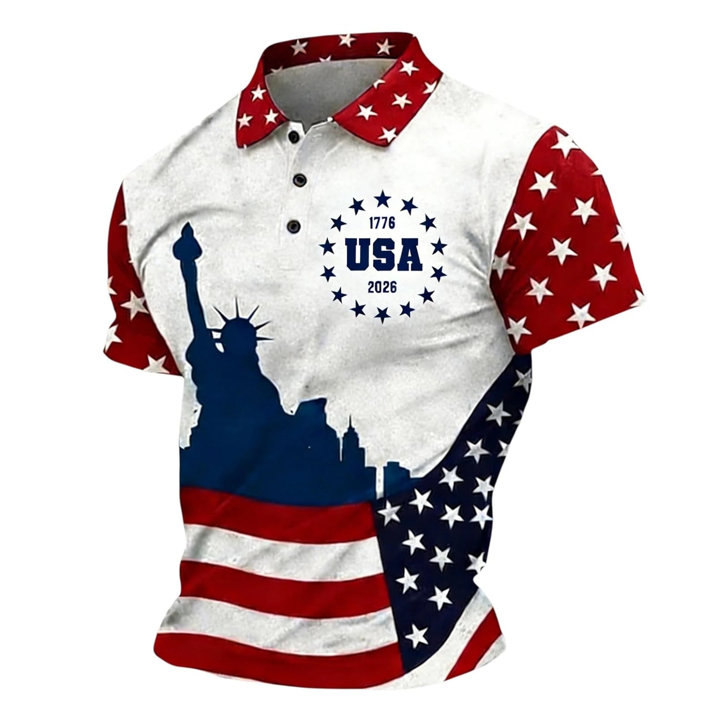 Casual Short Sleeve Polo Shirt - We The People, Men's 250th Anniversary National Flag Print Casual Short Sleeve Polo Shirt
