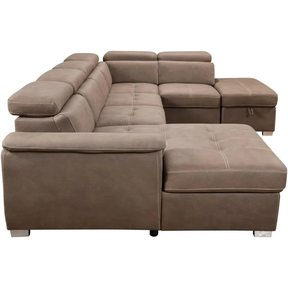 127" Oversized U‑Shaped Sectional Sofa – Microfiber Sleeper with Pullout Bed