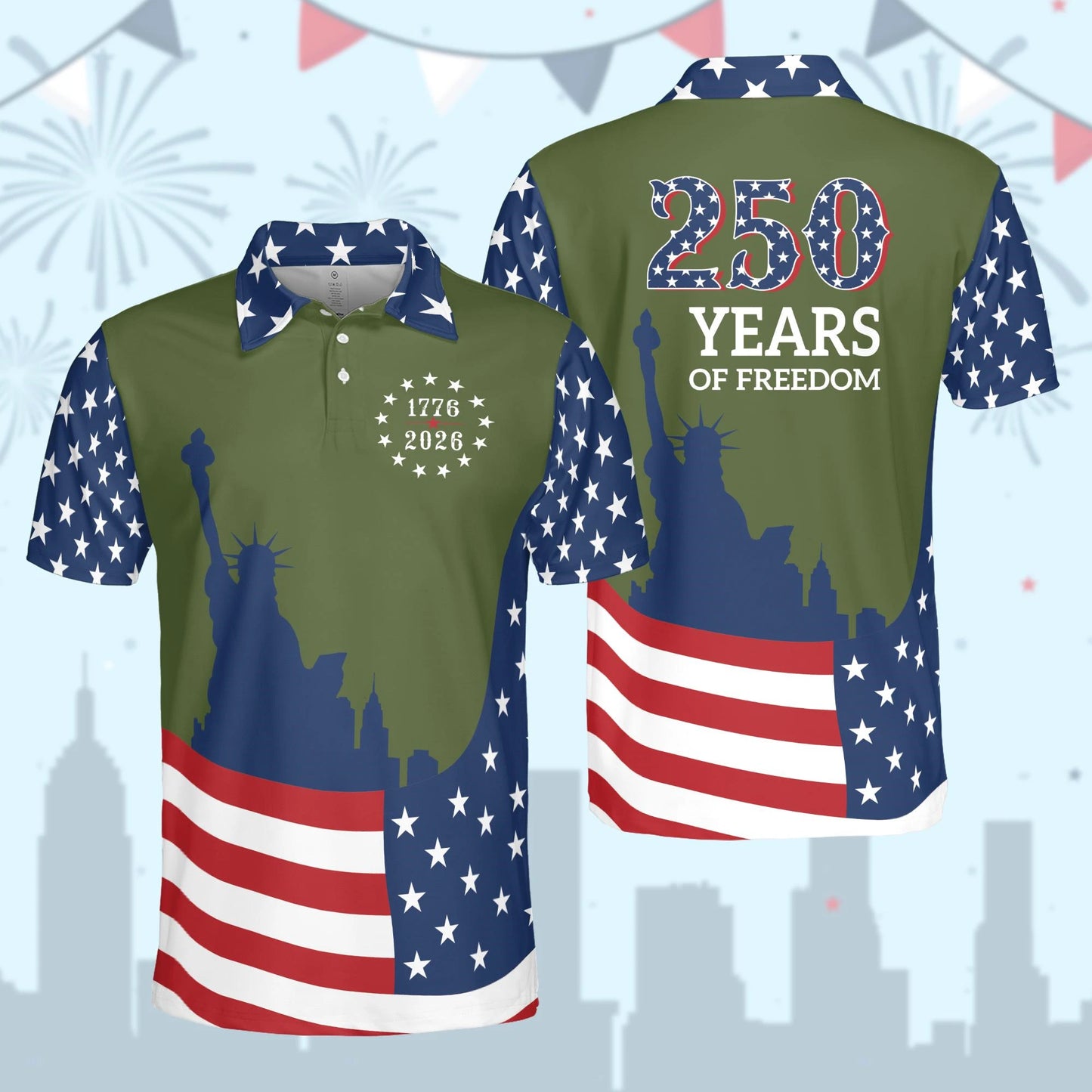 America 1776-2026 Polo, 250 Years of Freedom Polo, 250th Anniversary Polo, Statue of Liberty