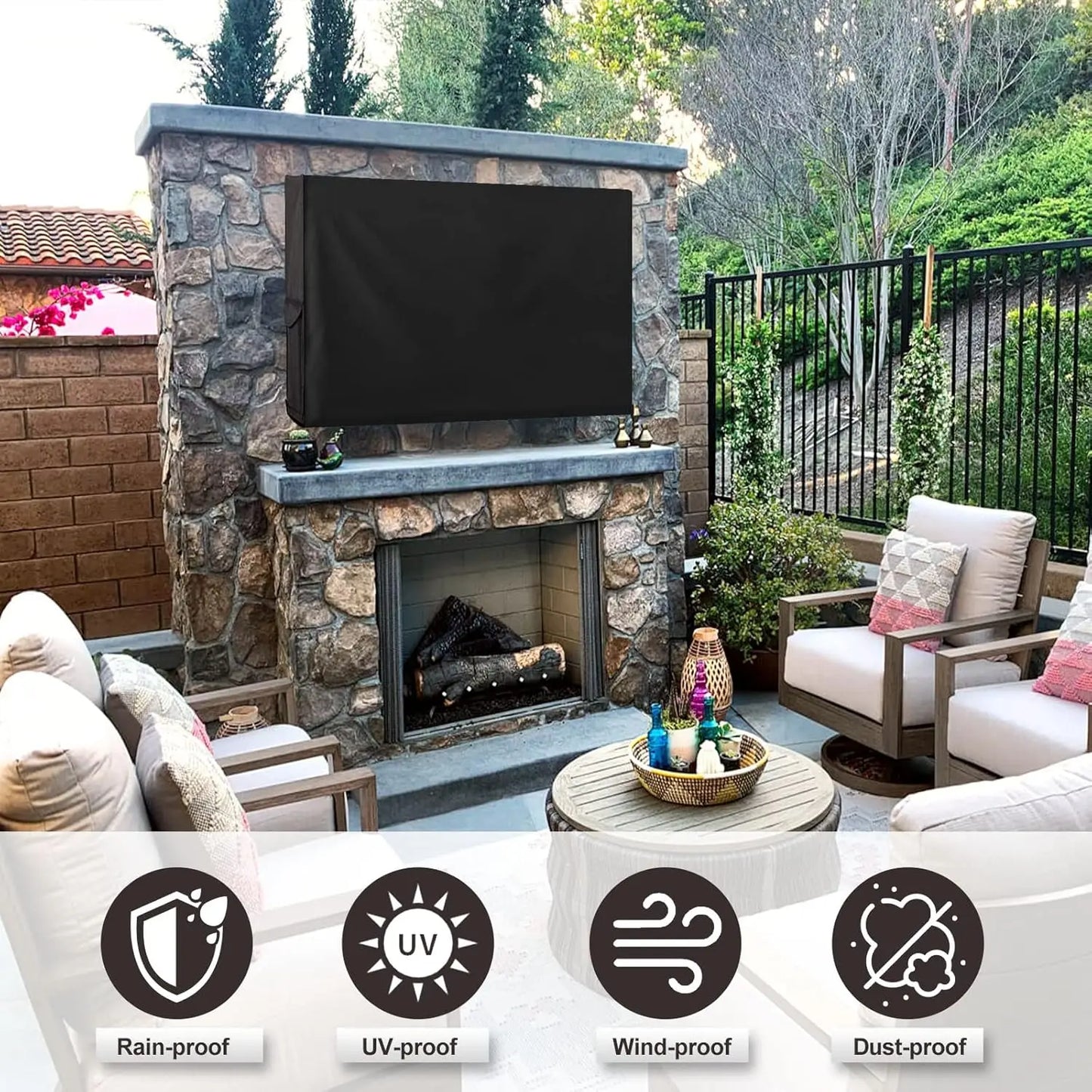 40–43" Outdoor TV Cover – Waterproof, Weatherproof, Remote Pocket, Black