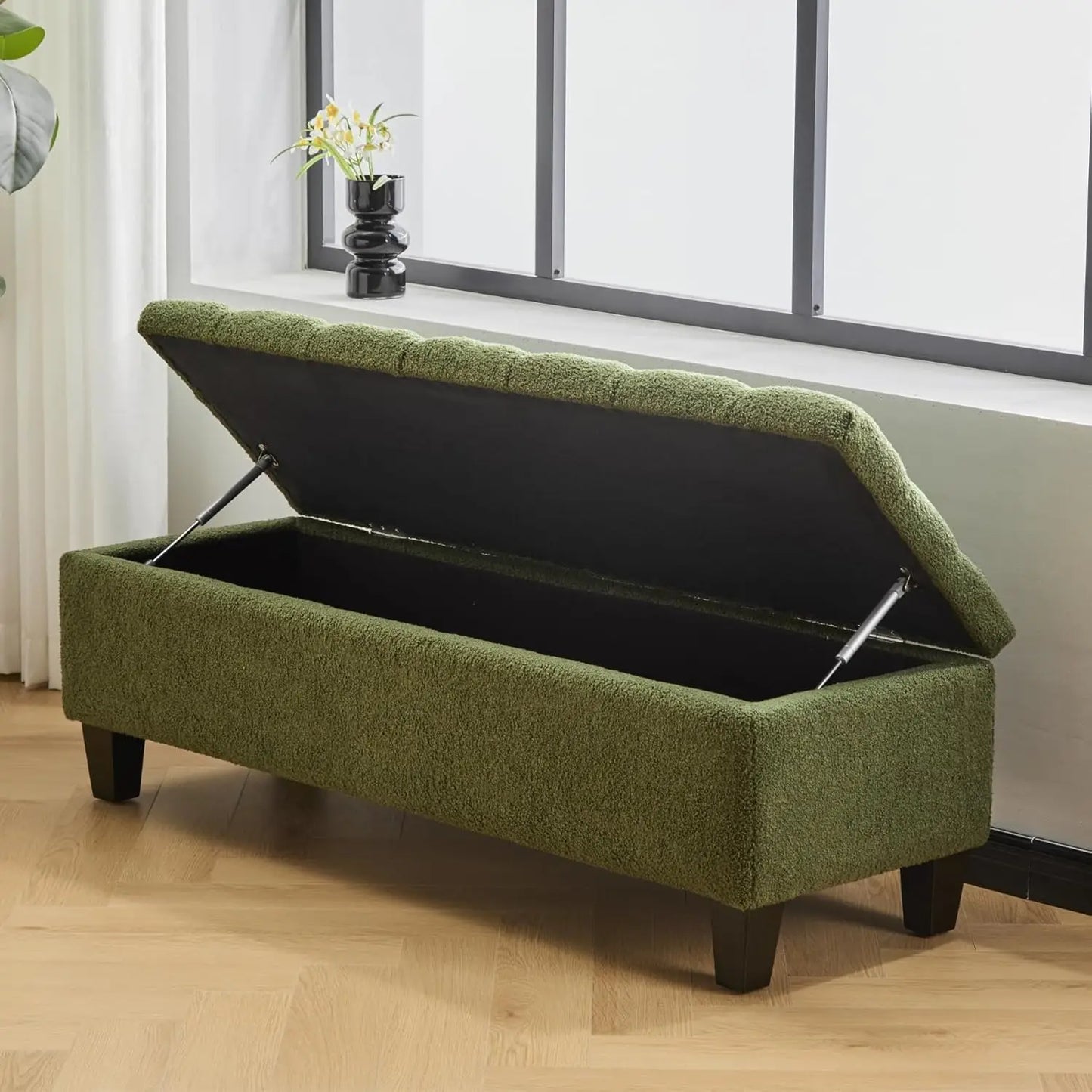 51.2'' Green Ottoman, Upholstered Bench with Wood Legs