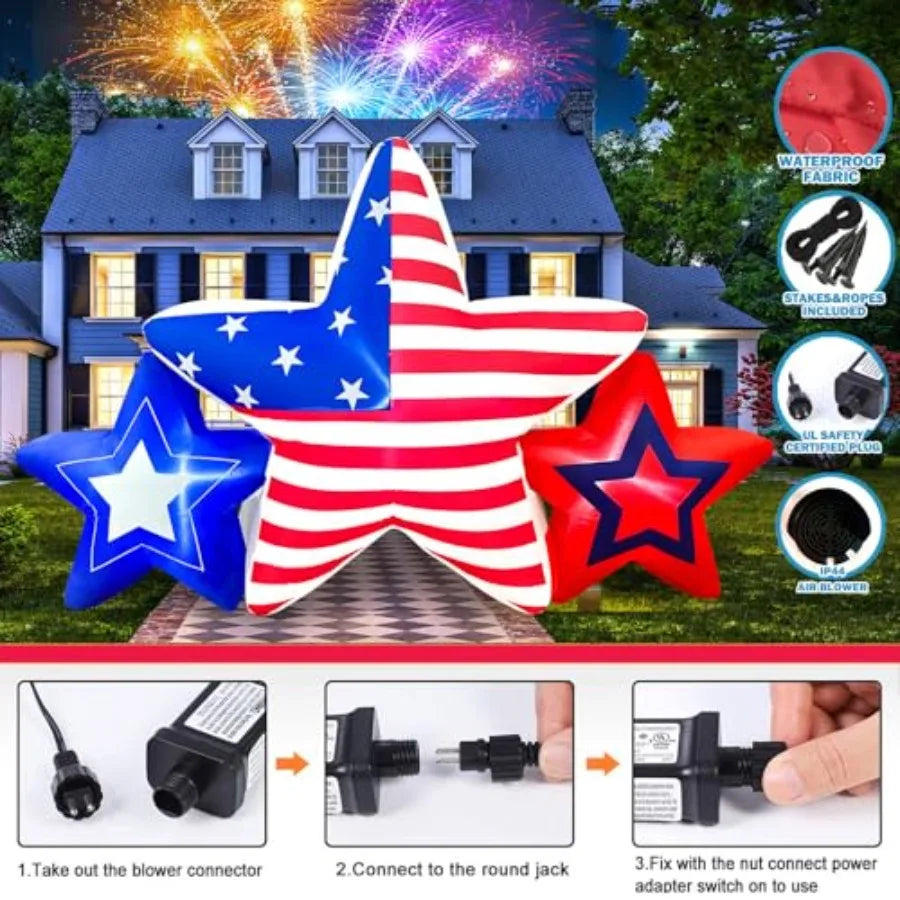 7FT 4th of July Inflatable – Patriotic Stars Outdoor Decoration with Built‑In LED Lights