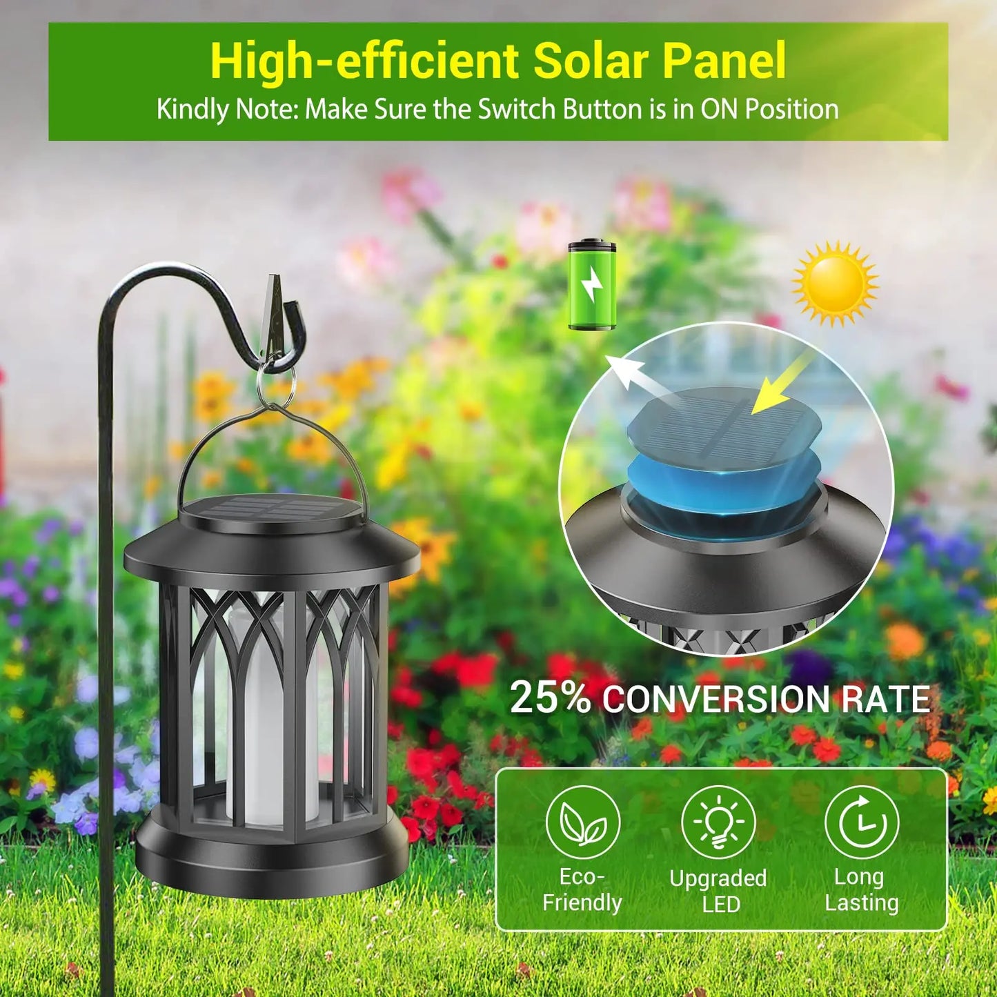 4‑Pack Hanging Solar Lanterns – Outdoor Waterproof Lights with Flickering Flame Effect