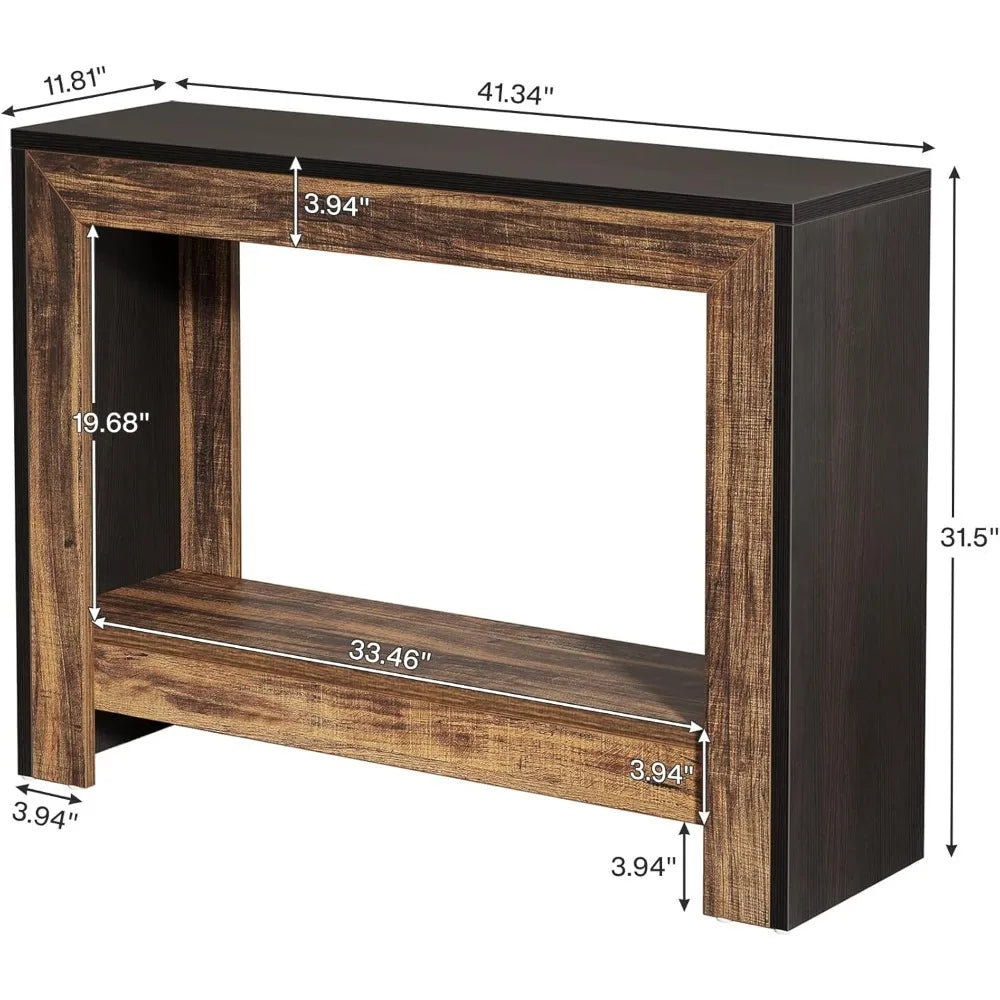41" Console Table, Behind Couch Sofa Table with Open Storage Shelves