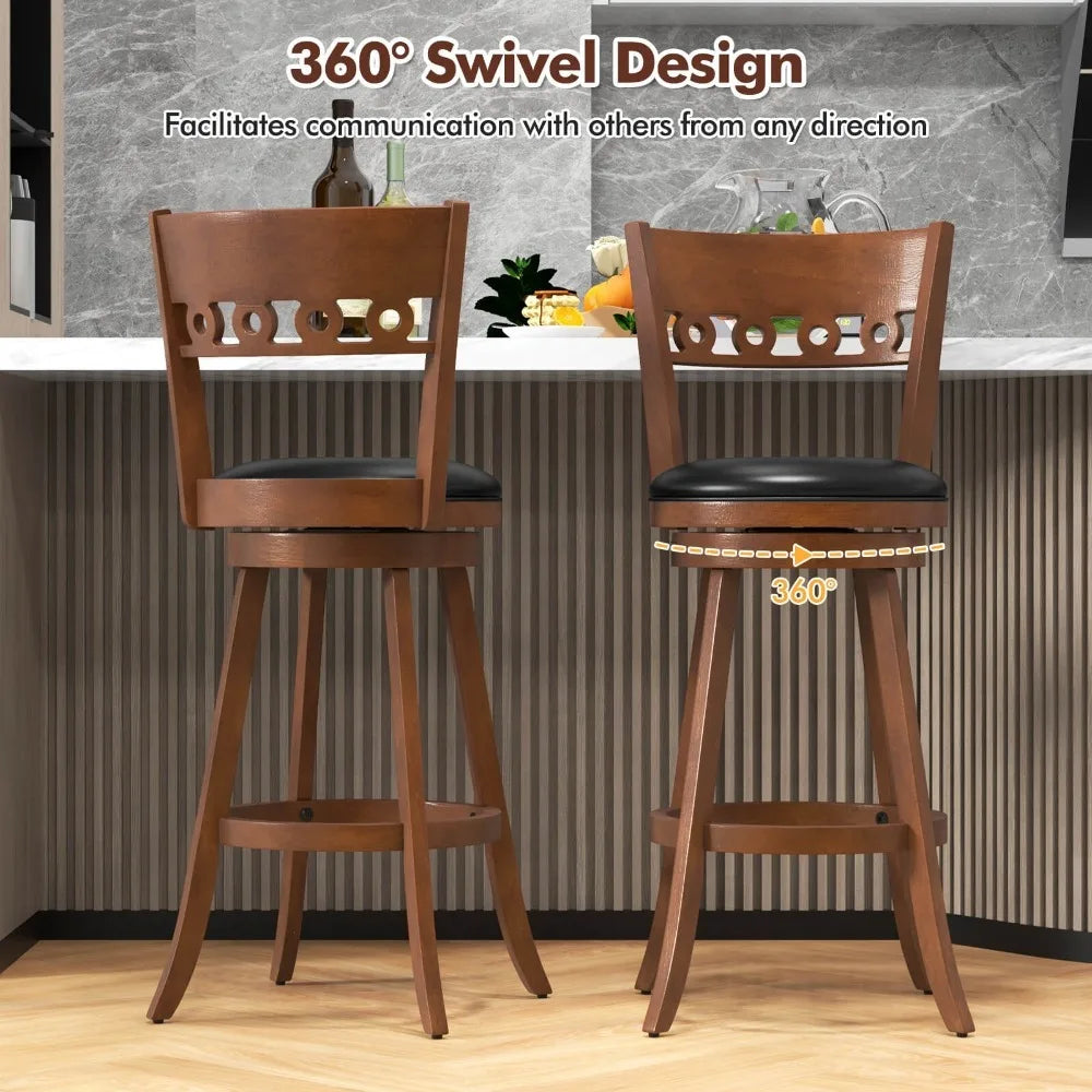 30.5" Swivel Bar Stools (Set of 4) – Upholstered Counter Chairs with Solid Wood Frame