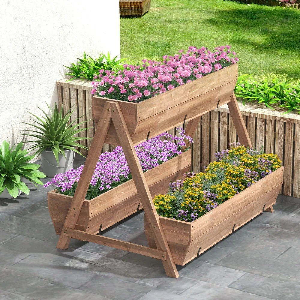Wood Vertical Raised Garden Bed with 3 Planter Containers