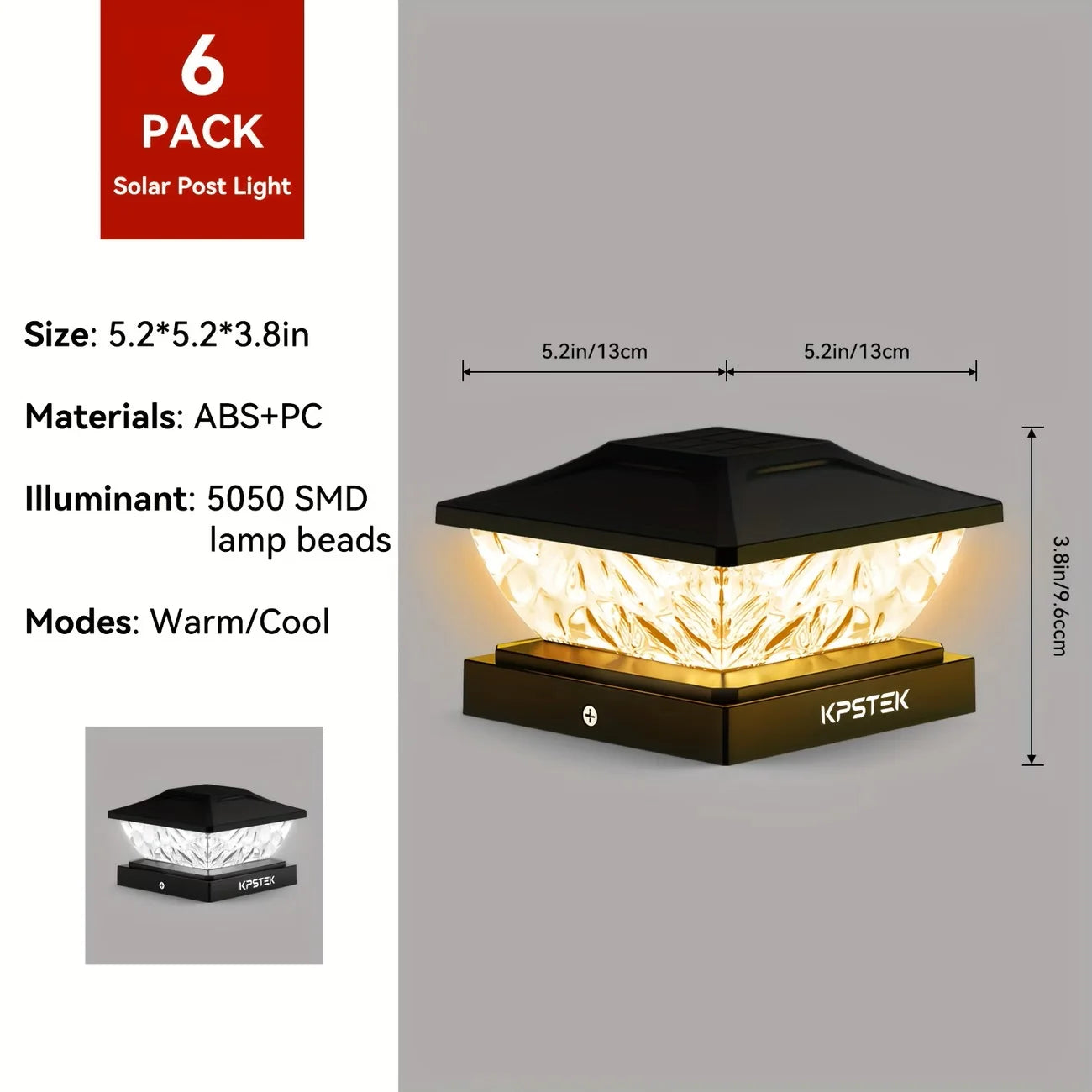 Outdoor Solar Light for Fence/Gate Pillar Head, Waterproof