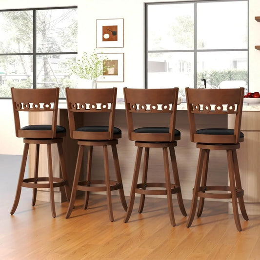 30.5" Swivel Bar Stools (Set of 4) – Upholstered Counter Chairs with Solid Wood Frame