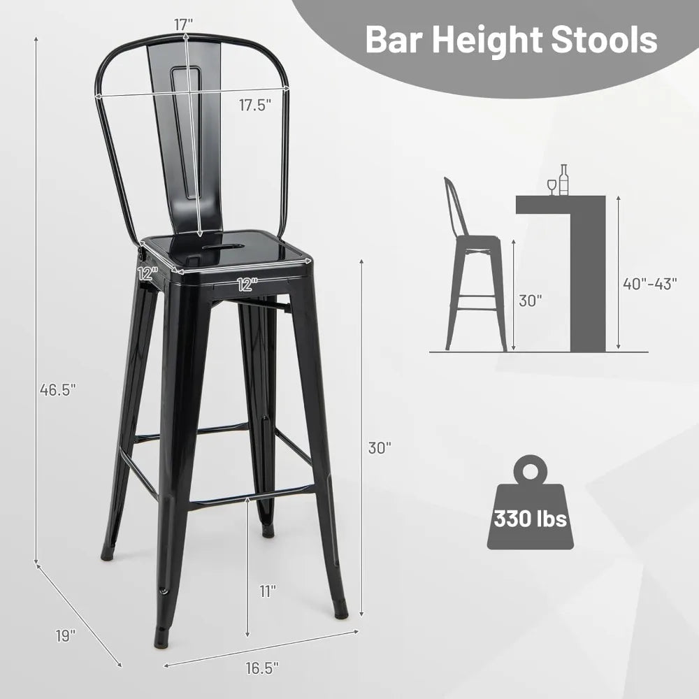 Metal Bar Stools Set of 4, 30" Bar Height with Footrest