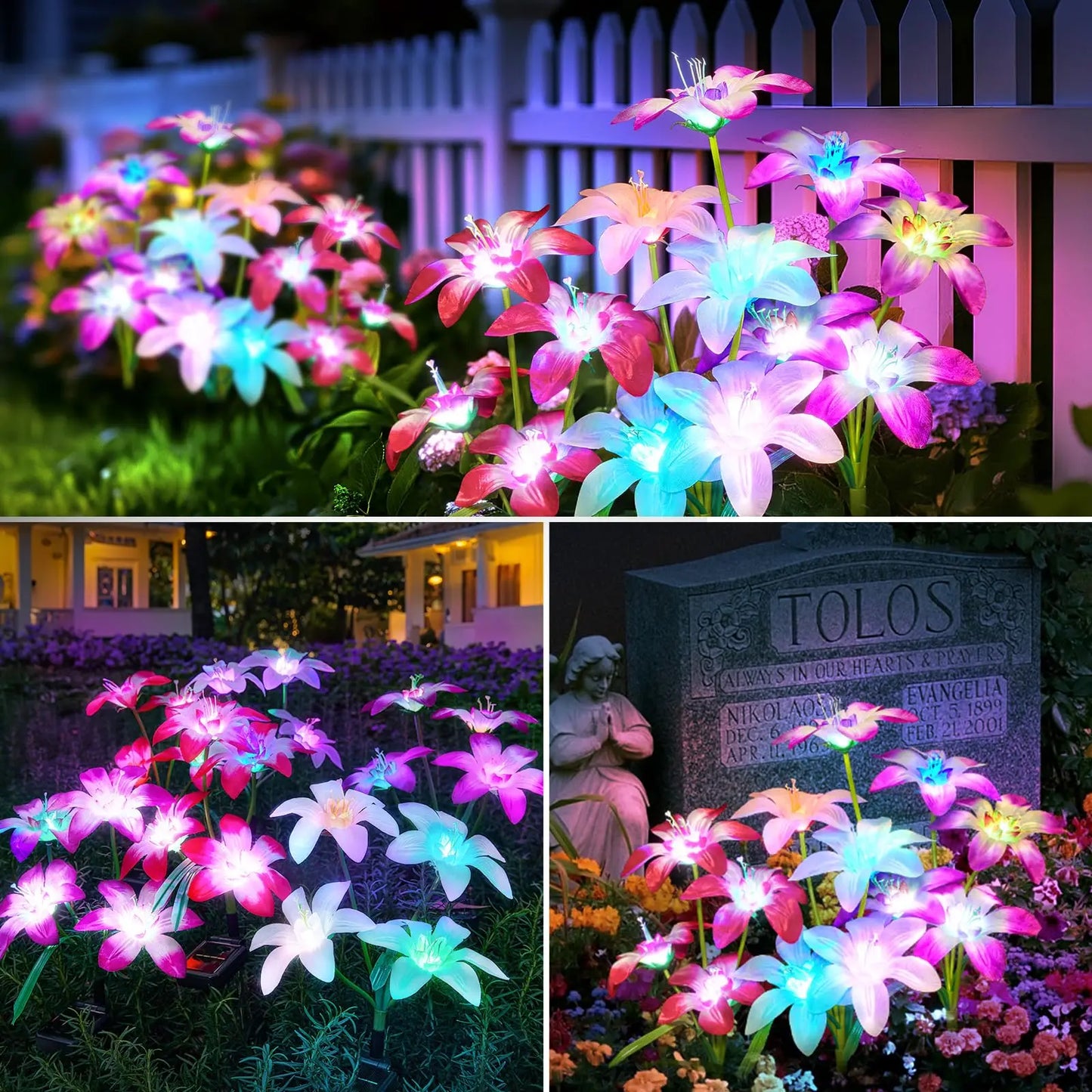 Solar Lily Flower Light 7 Color Changing Waterproof Solar Pathway Landscape Lights for Outdoor
