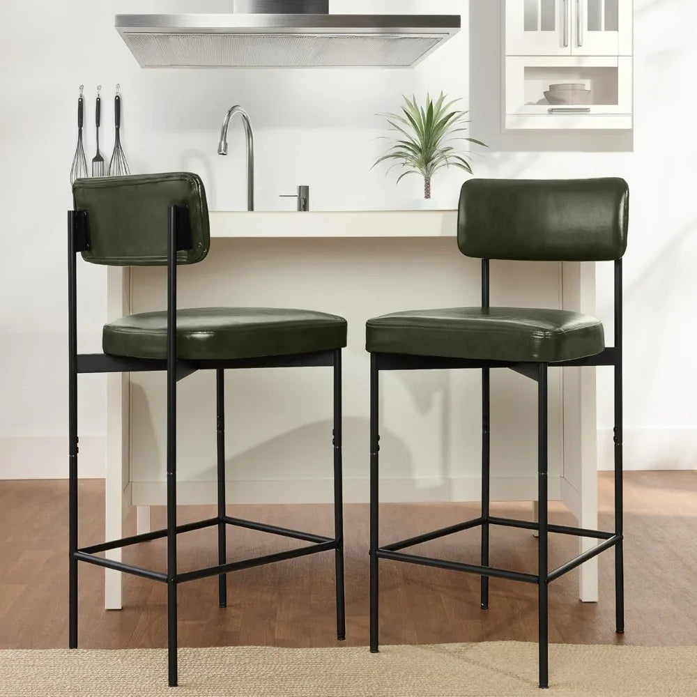 Armless Counter Height Bar Stools, Faux Leather