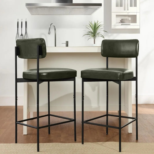 Armless Counter Height Bar Stools, Faux Leather