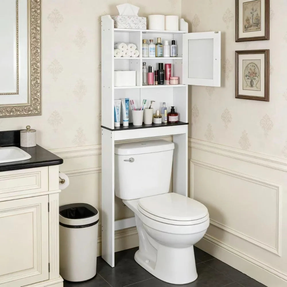 Over The Toilet Storage Cabinet with Adjustable Shelf and Double Doors
