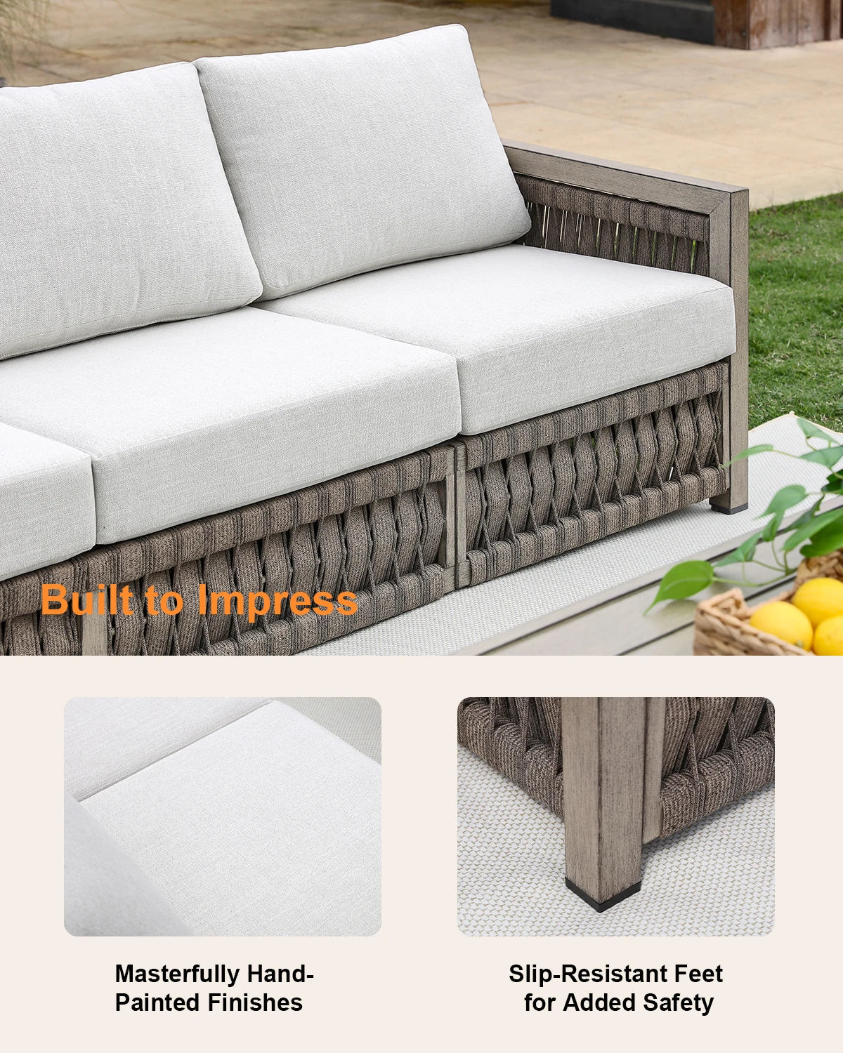 SeeHill 3-Seater Outdoor Sofa with Washable Cushions