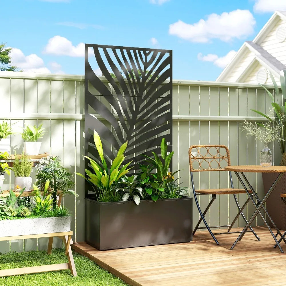 Metal Planter Box with Trellis, Raised Garden Bed with Privacy Screen