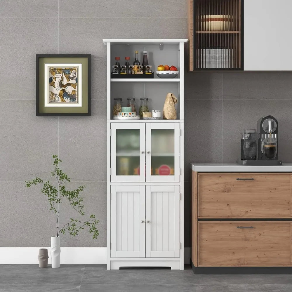 64" Storage Cabinet, Freestanding with 2 Cabinets, 2 Open Compartments, Adjustable Shelves