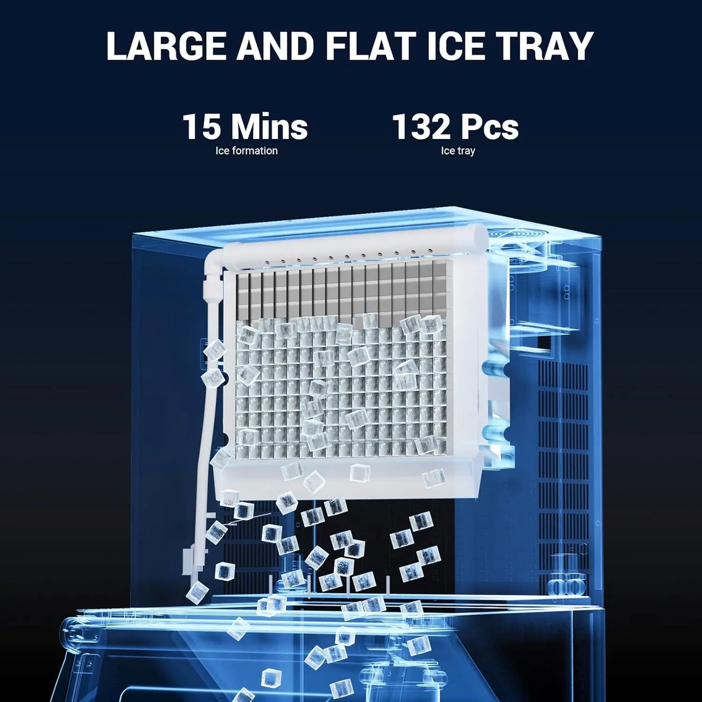 Commercial Ice Maker – 580‑lb/24h Machine Head with 300‑lb Storage Bin & Adjustable Steel Feet (132 Cubes/Batch)
