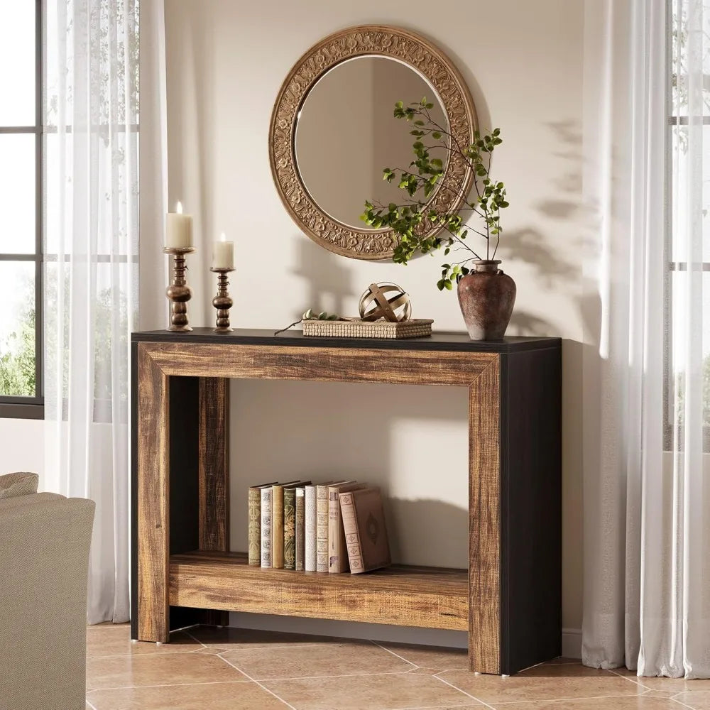 41" Console Table, Behind Couch Sofa Table with Open Storage Shelves