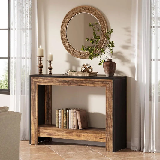 41" Console Table, Behind Couch Sofa Table with Open Storage Shelves