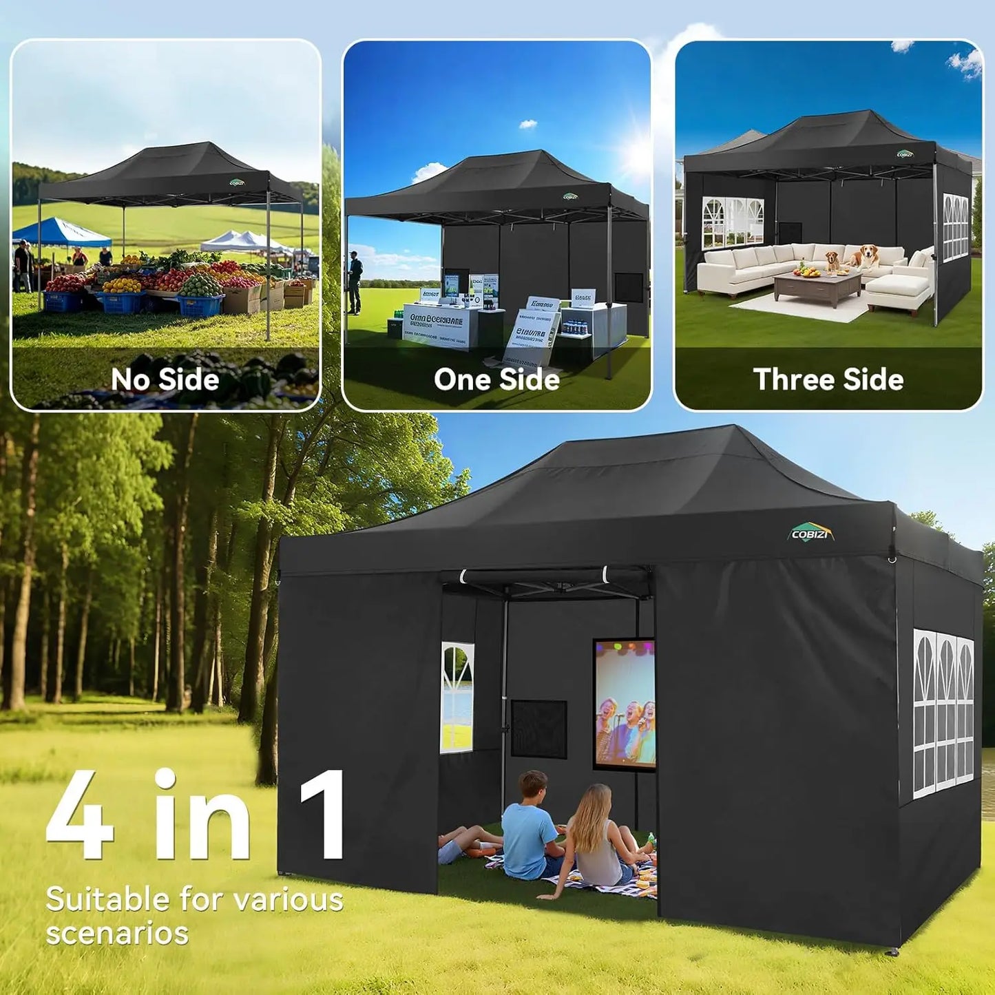 10x15 Pop up Canopy Tent Heavy Duty Gazebo with 4 Sidewalls, UPF 50+ All Weather Waterproof Commercial Outdoor Wedding Party Tent