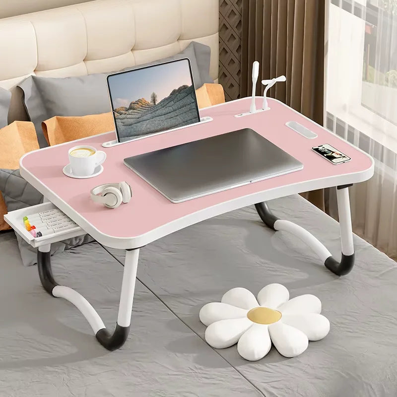 Large Laptop Bed Desk with Cup Holder & USB Fan/Light – Portable Folding Table for Bed, Sofa & Work