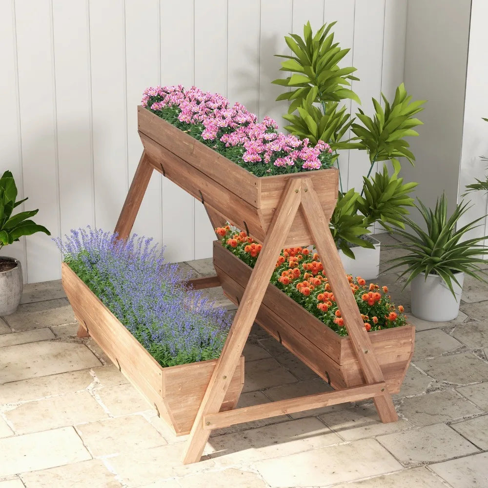 Wood Vertical Raised Garden Bed with 3 Planter Containers